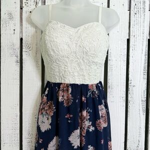 Floral Lace Dress Semi Sheer Skirt Built In Bra Size Medium Whimsy Boho Sundress
